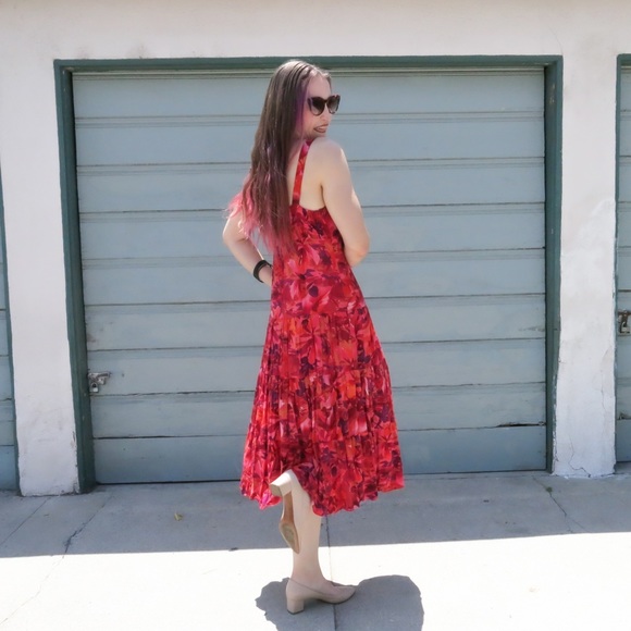 Vintage Sunset Orange & Red Hawaiian Dress - Picture 4 of 5